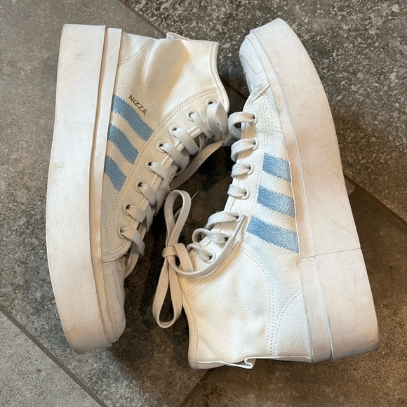 Adidas Shoes - Adidas Nizza Platform High Top Sneakers White Blue Size 10